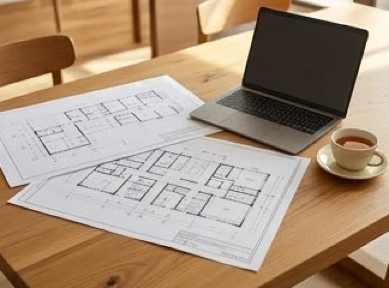 Bàn làm việc gọn gàng với bản vẽ và tách trà nóng thể hiện sự hợp tác kinh doanh thuận lợi
