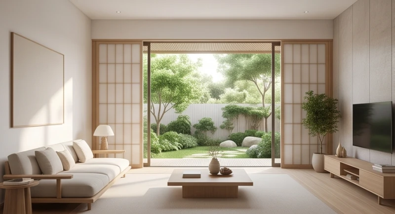 Không gian nội thất phòng khách tràn ngập ánh sáng tự nhiên được bố trí theo tiêu chuẩn Đông tứ trạch