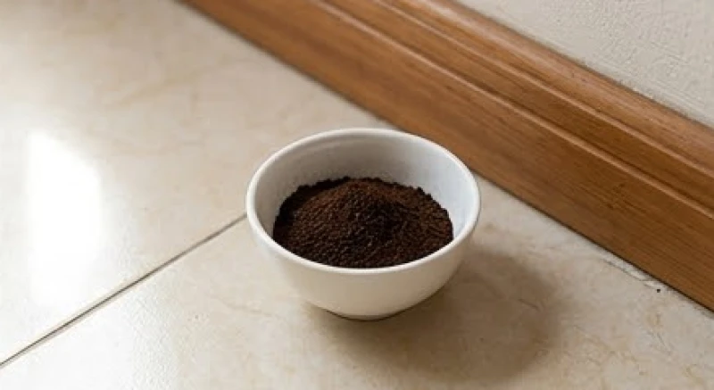 Bát sứ nhỏ chứa bã cà phê khô được đặt ở góc nhà để hấp thụ triệt để mùi amoniac và khí độc lơ lửng