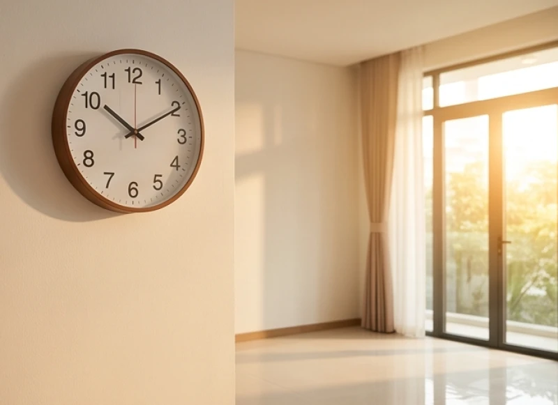 Đồng hồ chỉ vào khung giờ Tỵ buổi sáng với ánh nắng chiếu rọi vào phòng khách