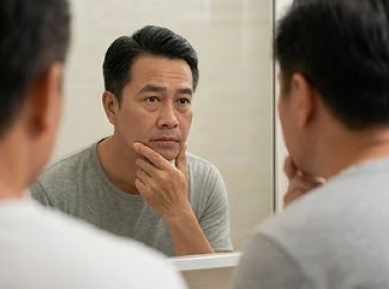 Mơ thấy vợ đi lấy chồng: Giải mã tâm lý & điềm báo theo bối cảnh 8 Người đàn ông trung niên soi gương và trăn trở về sự suy giảm phong độ của bản thân