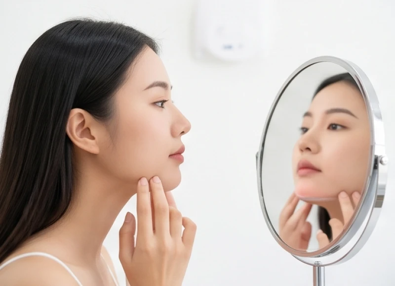 Góc nghiêng so sánh sự khác biệt giữa tướng hai cằm đầy đặn và đường viền hàm V-line thon gọn thanh thoát