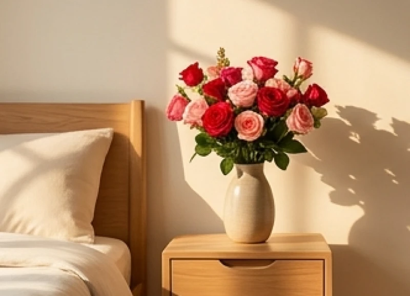 Tình duyên tuổi Sửu: Đối chiếu hợp khắc và cách hóa giải 9 Bình hoa tươi màu đỏ rực rỡ đặt ở góc chính Nam phòng ngủ để thu hút vận đào hoa.