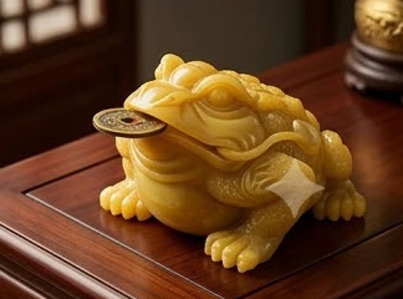 Tượng cóc ngậm tiền bằng ngọc hoàng long đặt tại góc phòng khách thu hút tài lộc