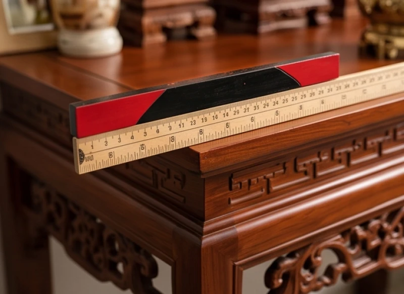 Hướng bàn thờ hợp tuổi Sửu: Phân biệt nam nữ & cung Lỗ Ban 9 Thước Lỗ Ban 38.8cm hiển thị các cung đỏ Cát Tường dùng để đo đạc kích thước tủ thờ chuẩn phong thủy