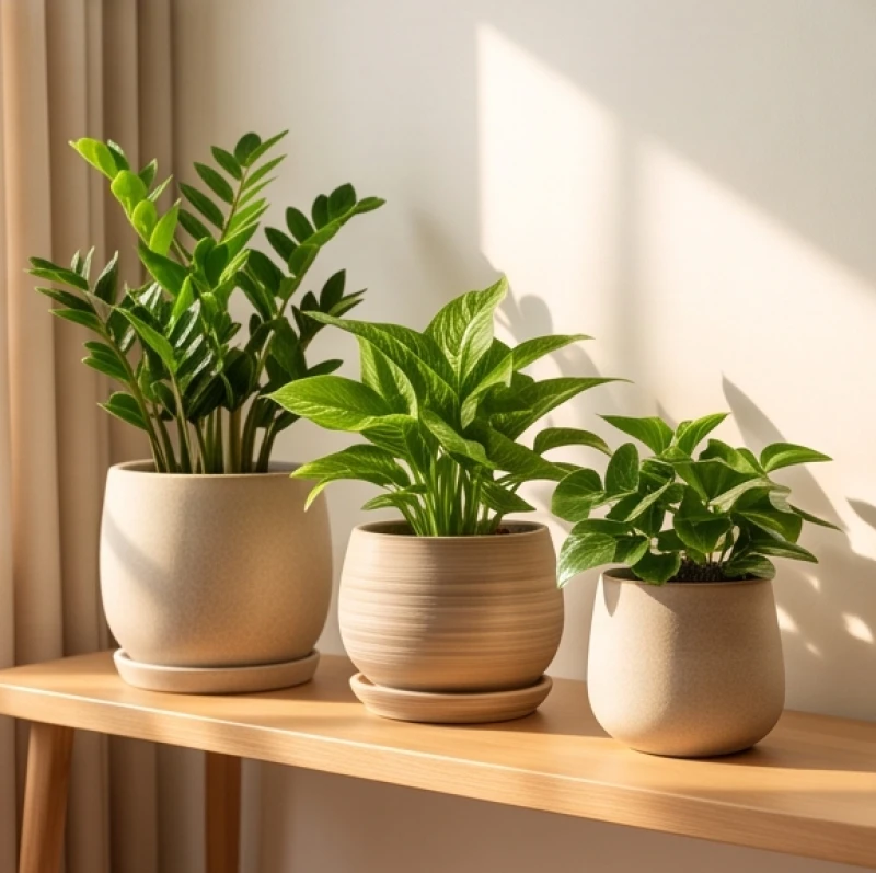 Cây trồng trong nhà hợp tuổi Tỵ: phân biệt cung phi nam nữ 9 Ba chậu cây cảnh với kích cỡ tăng dần được xếp thành hàng ngay ngắn trên kệ trưng bày