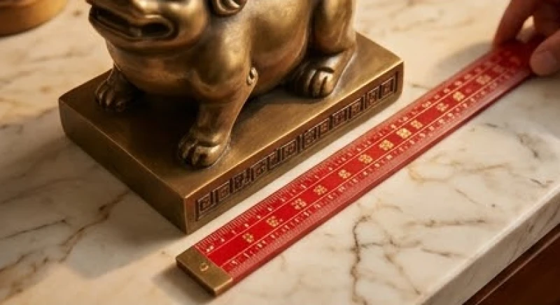 Linh vật phong thủy tuổi Hợi: kích thước và cách khai quang 4 Đo kích thước một bức tượng phong thủy bằng đồng nguyên khối bằng thước Lỗ Ban để đảm bảo cung Cát