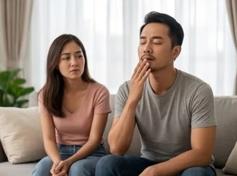 Đường tâm đạo có hai đường: Ý nghĩa, cách nhận biết và hóa giải 7 Cặp đôi giữ khoảng cách ngồi trên sofa, người chồng đang nhắm mắt hít thở sâu để tĩnh tâm