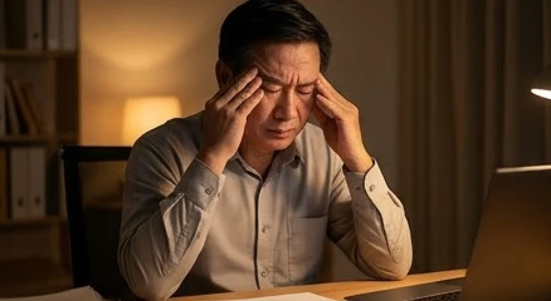 Người đàn ông mệt mỏi ngồi tựa đầu vào tay suy tư về những áp lực trong công việc và cuộc sống