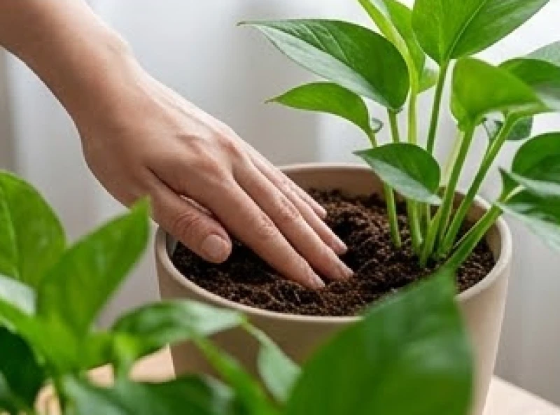 Dùng ngón tay chạm nhẹ vào bề mặt lớp đất trong chậu để kiểm tra độ ẩm trước khi tưới