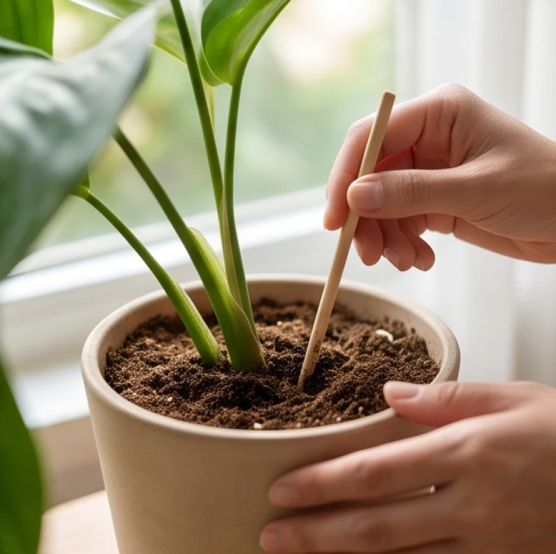 Cây trồng trong nhà hợp tuổi Tỵ: phân biệt cung phi nam nữ 10 Thao tác dùng que gỗ cắm sâu xuống mặt đất chậu cảnh để kiểm tra lượng nước còn tồn đọng