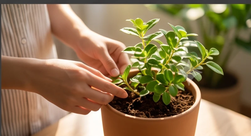 Cây trồng trong nhà hợp tuổi Thân: Vị trí đặt và đại kỵ phong thủy 8 Động tác dùng tay kiểm tra bề mặt đất trồng trong chậu để xác định độ ẩm trước khi quyết định tưới thêm nước