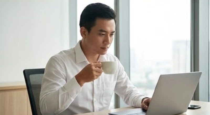 Mơ thấy chuyển chỗ làm: Điềm báo, tâm lý & lời khuyên 7 Nam nhân viên uống cà phê và tập trung rà soát danh sách email trên máy tính