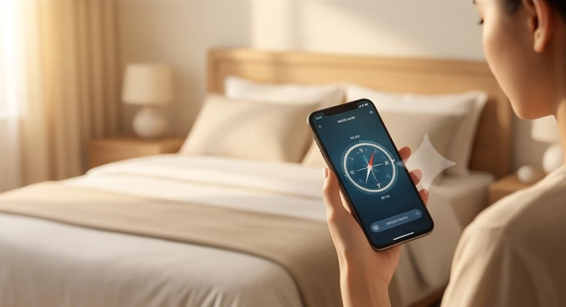 Sử dụng la bàn trên điện thoại di động để kiểm tra phương vị hướng đầu giường ngủ của trẻ chuẩn xác