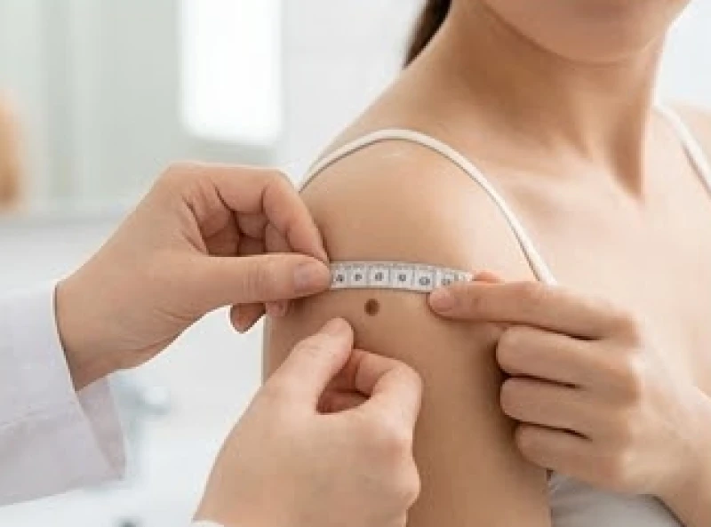 Dùng thước dây y tế đo đạc kích thước nốt ruồi trên vai để kiểm tra mức độ phát triển sinh học theo thời gian