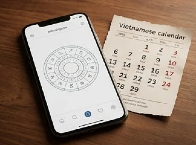 Ứng dụng lập lá số trên màn hình điện thoại đặt cạnh tờ lịch ghi các mốc đại vận