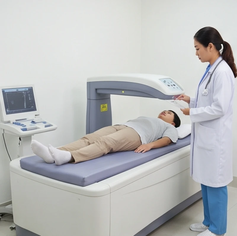 Bệnh nhân thực hiện phương pháp quét DEXA để đo mật độ xương tại bệnh viện
