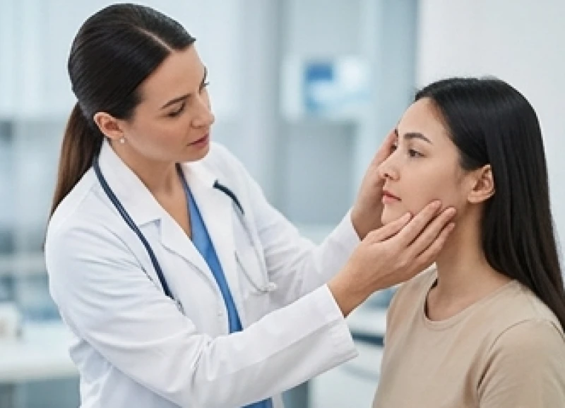 Bác sĩ thăm khám cơ mặt và kiểm tra phản xạ của bệnh nhân bị méo miệng đột ngột