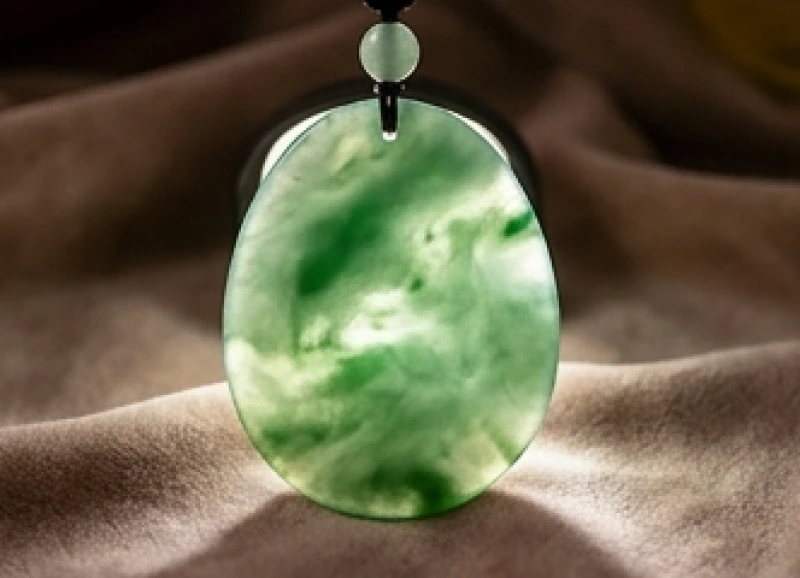 Viên mặt ngọc bích Nephrite xanh lục trong suốt được rọi đèn flash để kiểm tra vân đá bên trong