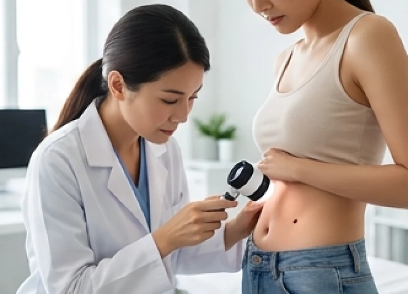 Soi da và kiểm tra bề mặt nốt ruồi ở eo để phát hiện sớm các dấu hiệu ác tính