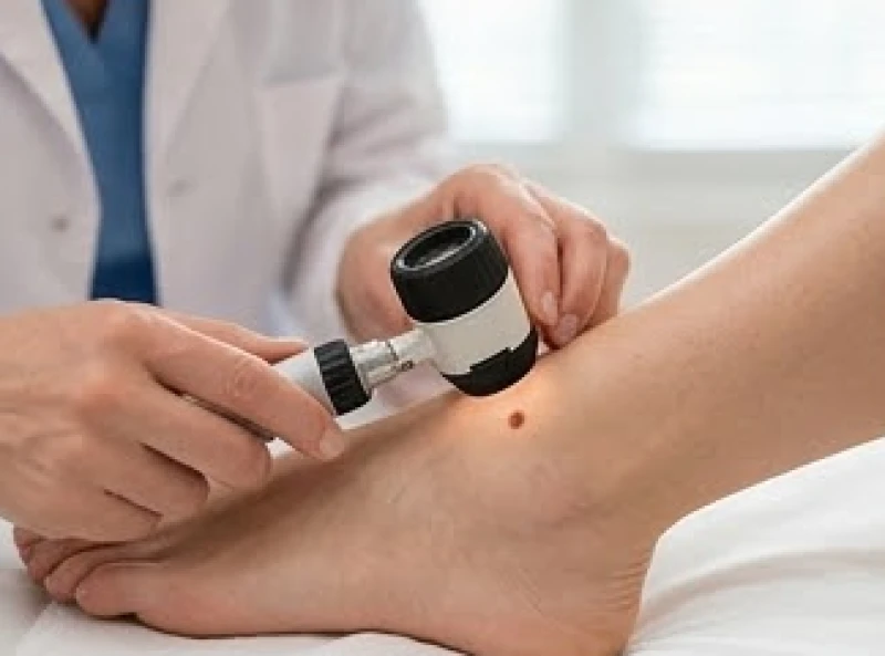 Nốt ruồi ở cổ chân: Giải mã ý nghĩa tướng số nam nữ chi tiết 9 Bác sĩ da liễu sử dụng kính lúp chuyên dụng để soi và kiểm tra kích thước nốt ruồi trên da