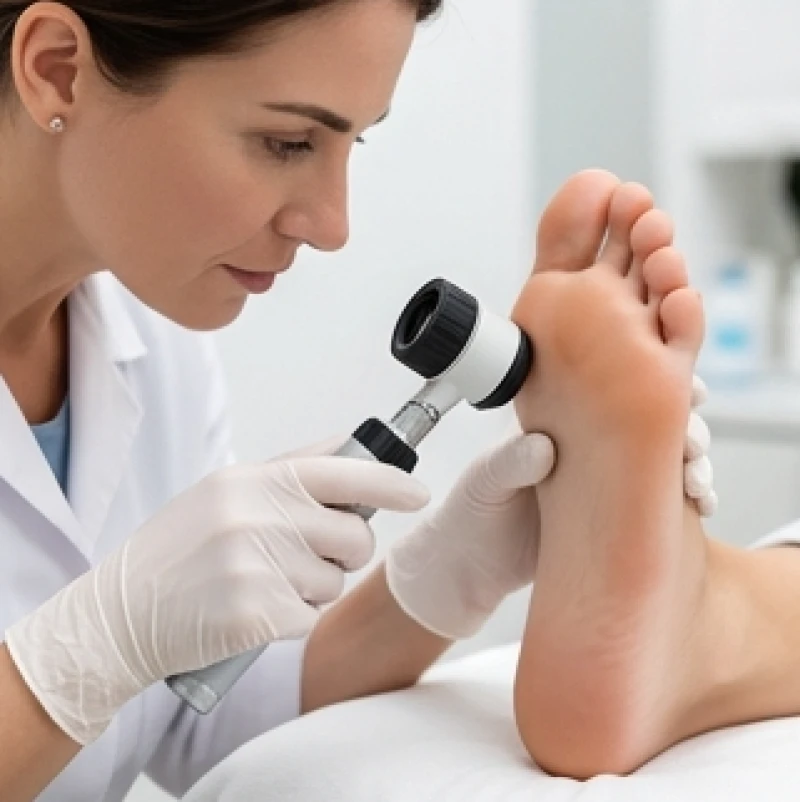 Khám bác sĩ da liễu để tầm soát các dấu hiệu bất thường của nốt ruồi ở lòng bàn chân