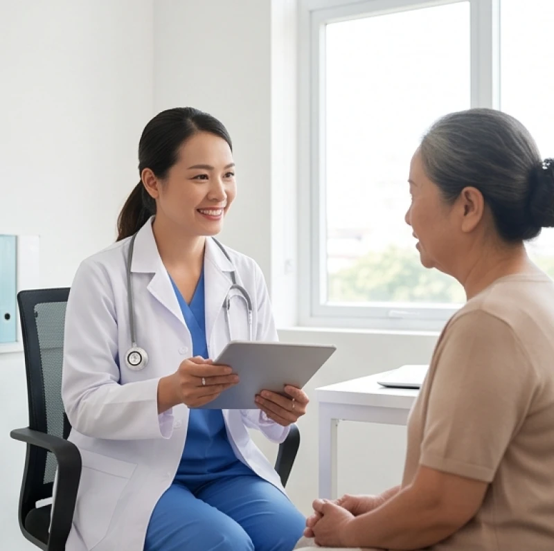 Bác sĩ tận tình tư vấn kết quả khám y tế cho bệnh nhân tuổi Tý tại phòng khám
