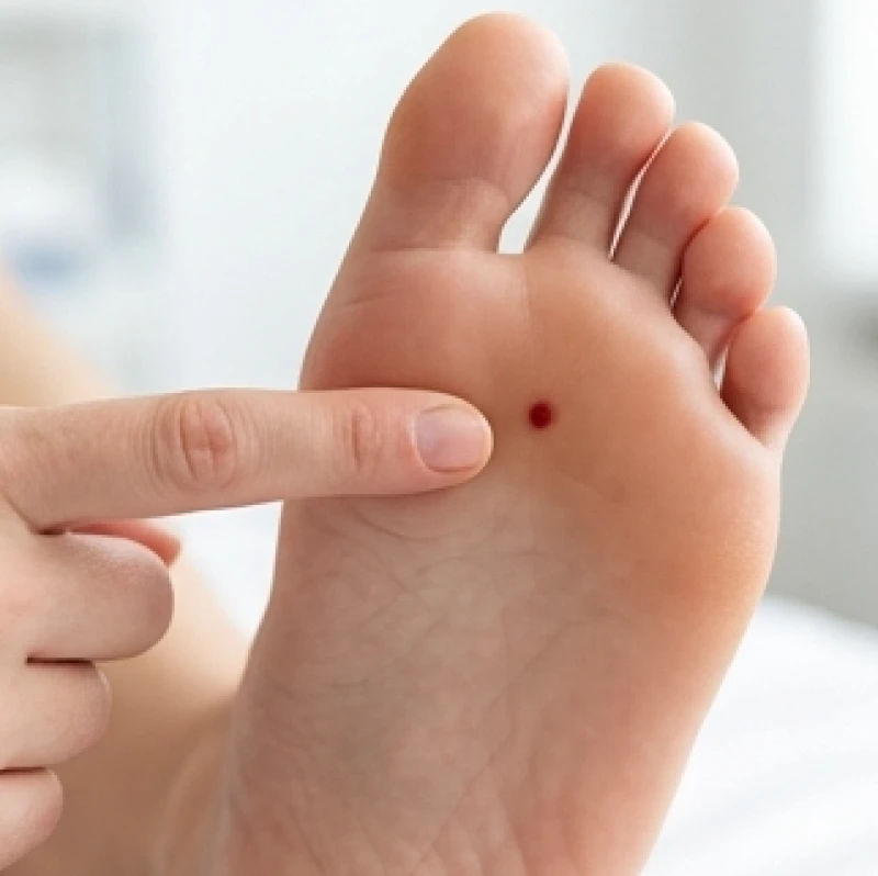 Thao tác ấn nhẹ vào nốt ruồi son để kiểm tra sự thay đổi màu sắc của u mạch anh đào lành tính