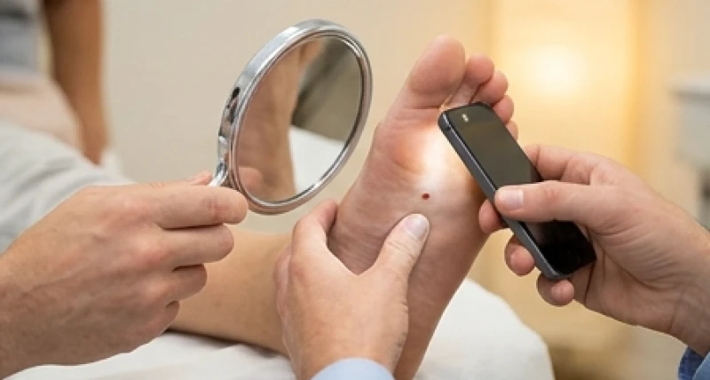 Nốt ruồi giữa lòng bàn chân: Ý nghĩa tướng số và kiểm tra ABCDE 7 Sử dụng gương tay và đèn pin để soi chiếu chi tiết kích thước nốt ruồi giữa lòng bàn chân
