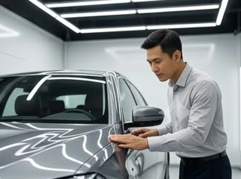 Khách hàng cẩn thận kiểm tra kỹ lưỡng các chi tiết ngoại thất xe trước khi chính thức nhận bàn giao