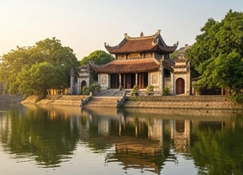 Khung cảnh ngôi đền linh thiêng nằm bên bờ sông Mã với khói nhang nghi ngút