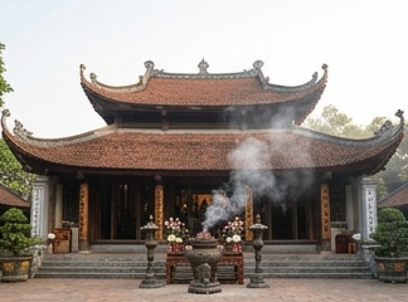 Văn khấn Đền Cô Chín Giếng: Bài cúng chuẩn và trình tự dâng lễ 1 Tòa kiến trúc cổ kính của Đền Cô Chín Giếng tại Sòng Sơn hiện lên uy nghiêm trong màn sương sớm