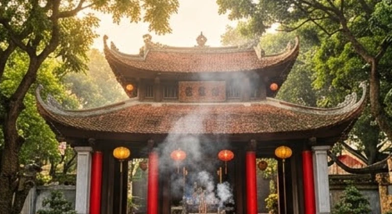 Không gian uy nghiêm tại Đền Thượng Lào Cai thờ Hưng Đạo Đại Vương Trần Quốc Tuấn với khói nhang mờ ảo