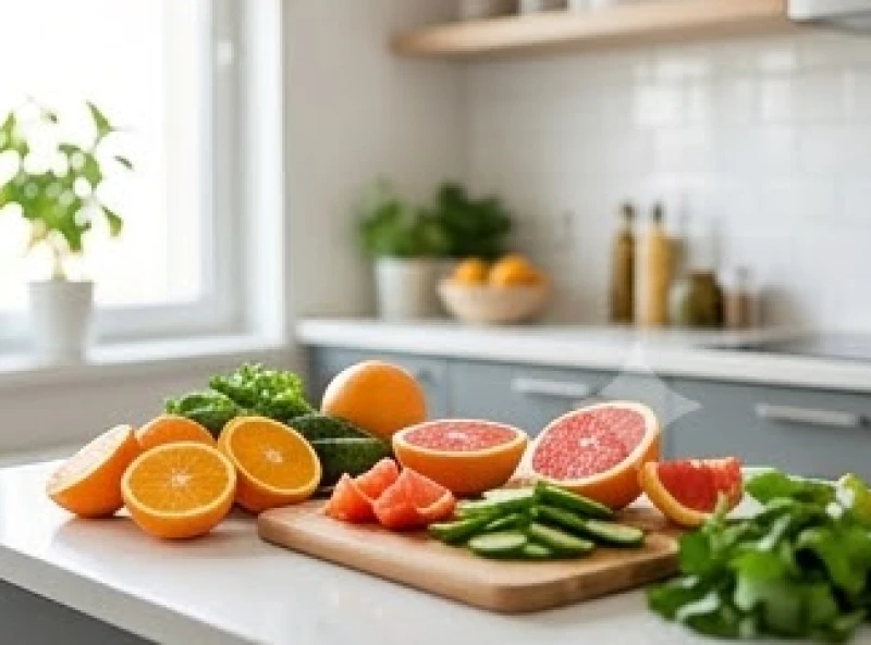 Đĩa trái cây tươi giàu vitamin C được chuẩn bị để tăng sức đề kháng và hỗ trợ quá trình liền sẹo