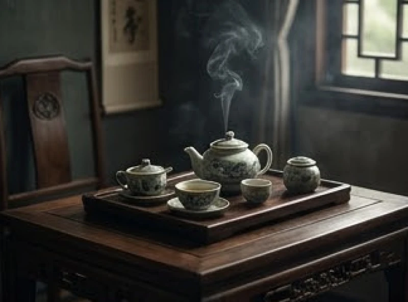 Tuổi Dần cưới ngày nào tốt: cách chọn tháng đại lợi và hóa giải 5 Bộ ấm trà gốm sứ truyền thống đặt trên chiếc bàn gỗ trong không gian tĩnh lặng mờ ảo