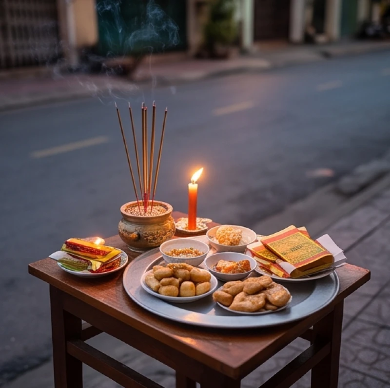 Văn khấn rằm tháng 7: Trình tự cúng bài bản và đúng nghi thức 9 Bát nhang trên mâm cúng ngoài trời cháy dang dở, xung quanh không có người đứng chắn ngang mặt bàn