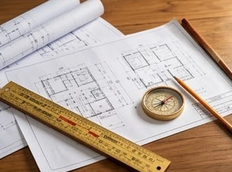 Tuổi Tuất năm 2027 có phạm Thái Tuế không: cách cúng bài bản 8 Bản vẽ thiết kế nhà ở đặt cạnh thước lỗ ban và la bàn phong thủy trên nền gạch