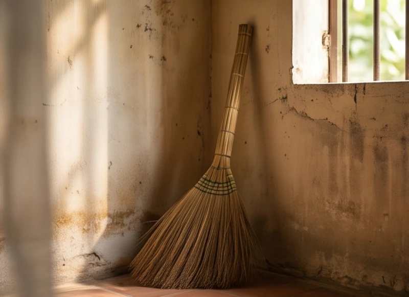 Cây chổi quét nhà được cất gọn vào một góc tường trong suốt ba ngày Tết Nguyên Đán