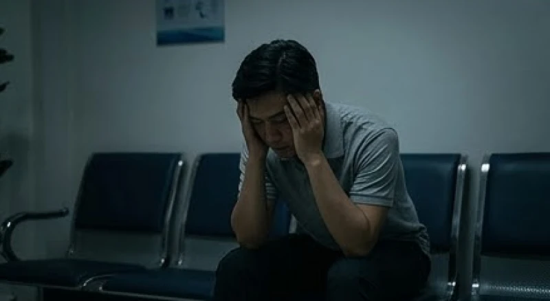Mơ bị đỉa cắn là điềm gì: Giải mã tâm lý và cách hóa giải 6 Bệnh nhân ngồi gục đầu mệt mỏi trên ghế chờ tại bệnh viện để kiểm tra sức khỏe tổng quát