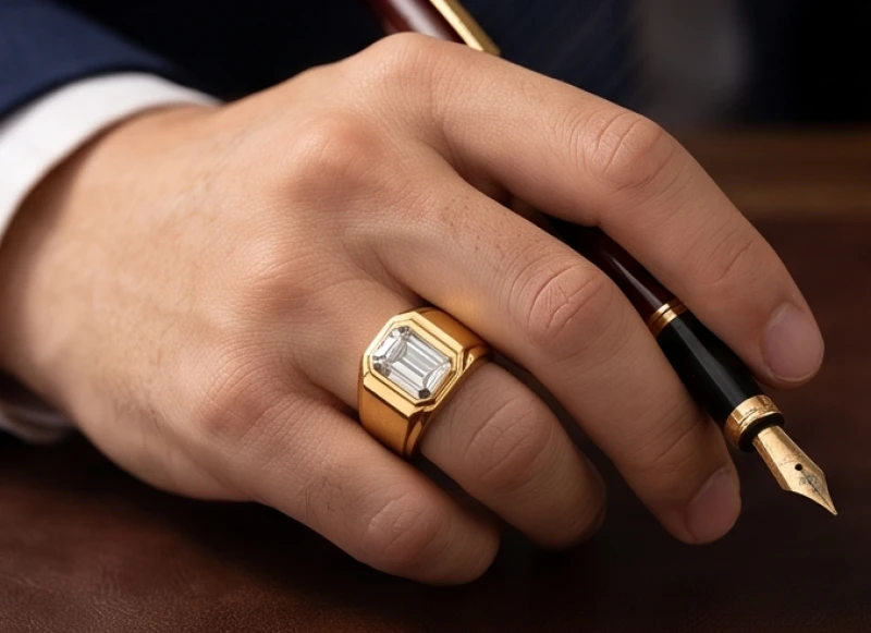 Thiết kế nhẫn phong thủy nam tính với đai nhẫn bản to đầm chắc toát lên vẻ quyền lực và vị thế xã hội