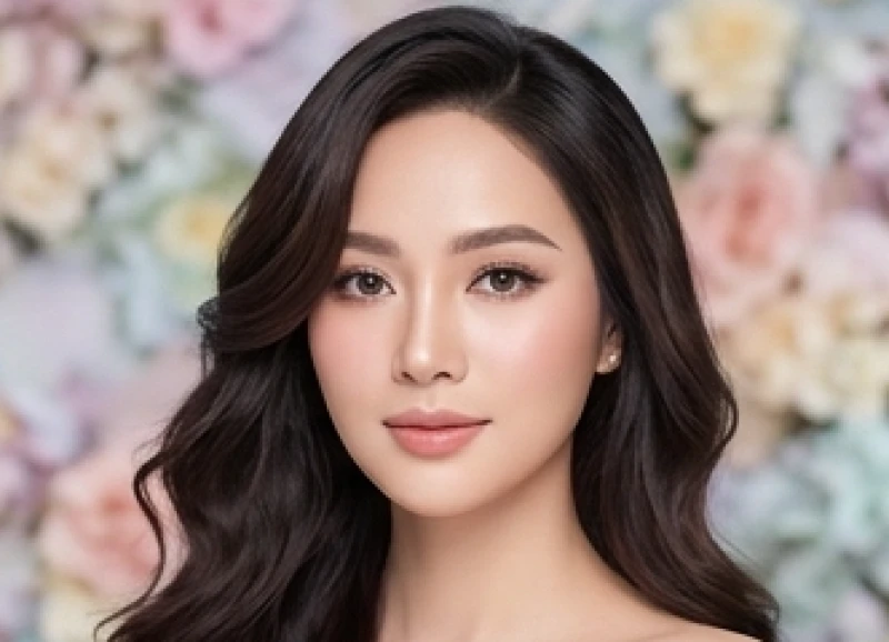 Tóc uốn sóng lơi nhẹ nhàng che lấp hai bên thái dương giúp vùng trán thô cứng trông mềm mại gọn gàng