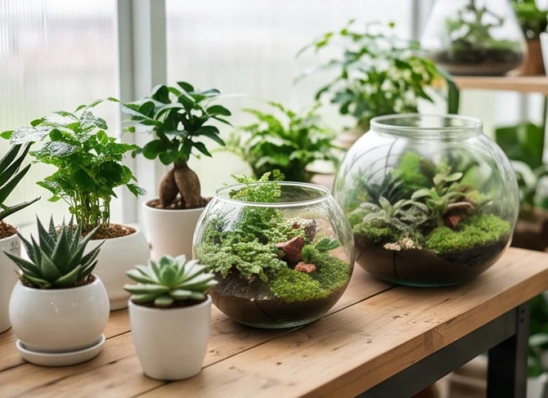 Tuổi Mùi hợp kinh doanh gì: Định hướng mặt hàng & bài trí cửa hàng 6 Những chậu cây cảnh mini và terrarium xanh tốt được đóng gói cẩn thận để giao cho khách hàng