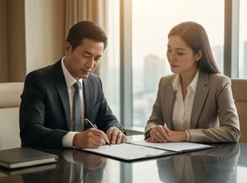 Doanh nhân tuổi Dần và tuổi Hợi ký kết hợp đồng đối tác chiến lược trong một không gian văn phòng sang trọng