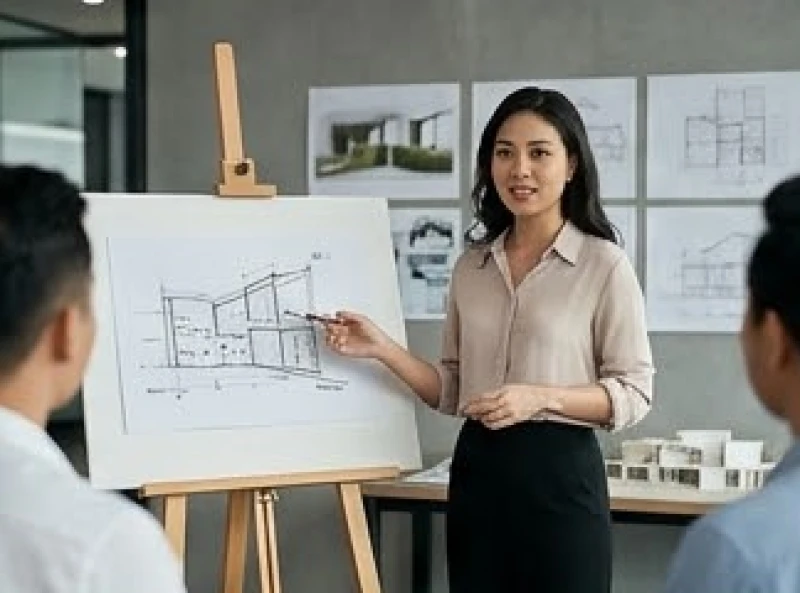 Tuổi Mão nên làm chủ hay làm thuê: Định hướng theo 5 bản mệnh 5 Nhà thiết kế tuổi Mão đang trình bày bản thảo trong không gian làm việc sáng tạo