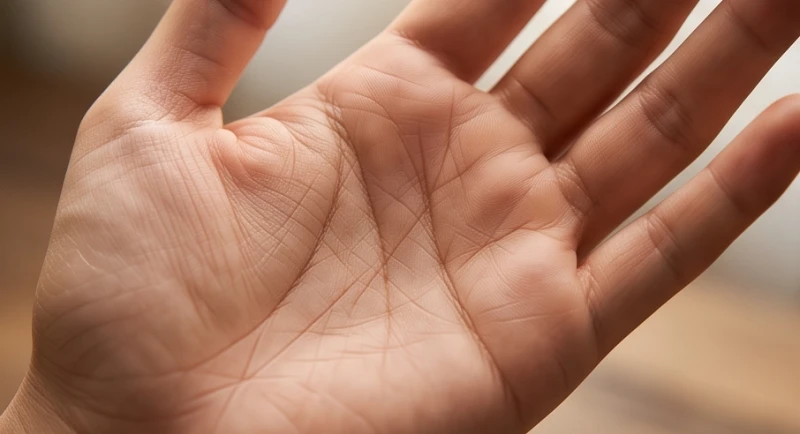Đường tình duyên có đảo: Ý nghĩa từng vị trí và cách hóa giải 3 Bàn tay dưới ánh sáng tự nhiên cho thấy các nếp nhăn đan chéo dễ gây nhầm lẫn với vân đảo