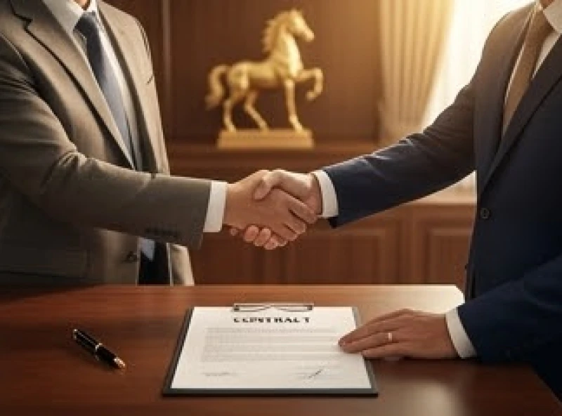 Hai doanh nhân nam bắt tay hợp tác trước bản hợp đồng kinh doanh trong không gian sang trọng
