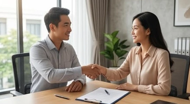 Tháng tốt xấu của tuổi Tuất năm 2027: Lịch đại cát từng can chi 2 Hai doanh nhân đang bắt tay sau khi ký kết hợp đồng trong giai đoạn tháng tốt xấu của tuổi tuất năm 2027