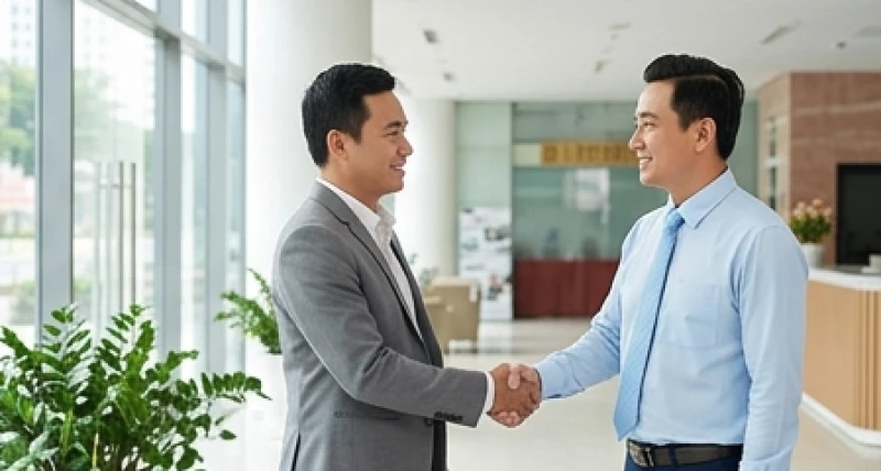 Tuổi Hợi hợp kinh doanh gì: Mô hình chi tiết và ma trận đối tác 1 Doanh nhân tuổi Hợi đang mỉm cười bắt tay với đối tác để xây dựng mạng lưới khách hàng trung thành