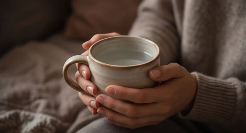 Mơ thấy xác chết trẻ sơ sinh: Giải mã điềm báo & cách xoa dịu 4 Đôi bàn tay ôm cốc nước ấm tĩnh lặng trong không gian phòng ngủ dịu nhẹ lúc nửa đêm