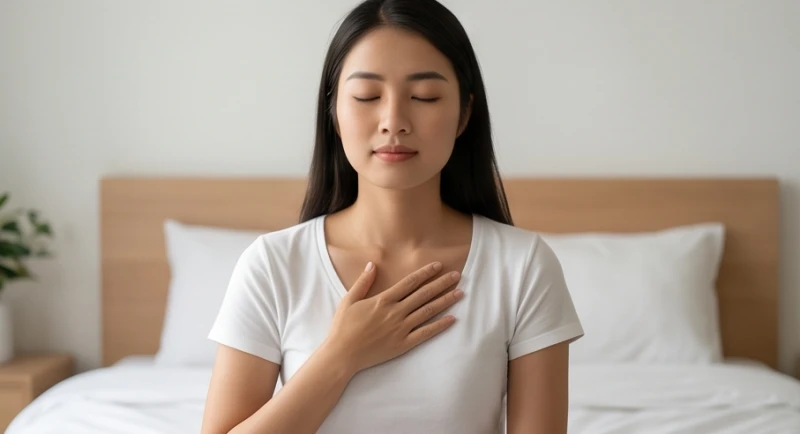 Mơ thấy đàn ông dê mình: Giải mã tâm lý nữ & bảng số may mắn 8 Một người đang nhắm mắt thực hành kỹ thuật hít thở sâu để điều hòa lại nhịp tim đang đập nhanh